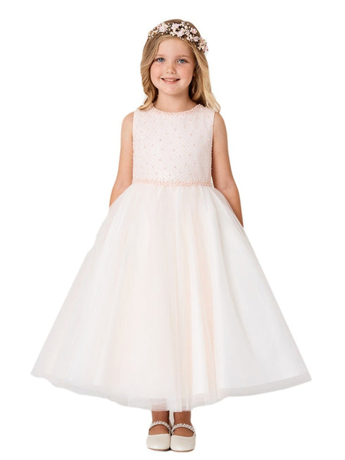 Girl Multi Color Criss Cross Pearl Tulle Junior Bridesmaid Dress 2-16 - SophiasStyle.com