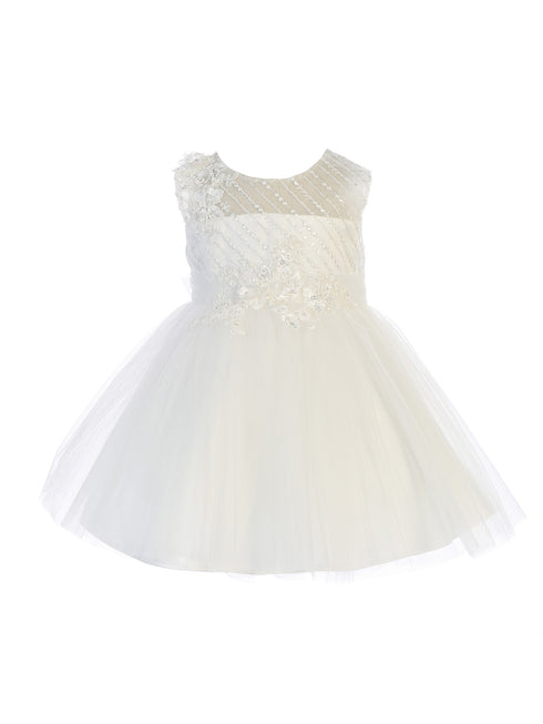 Tip Top Kids Baby Girls Ivory Diagonal Embroidery Flower Girl Easter Dress 6-24M - SophiasStyle.com
