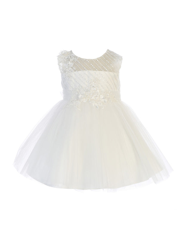 Tip Top Kids Baby Girls Ivory Diagonal Embroidery Flower Girl Easter Dress 6-24M - SophiasStyle.com