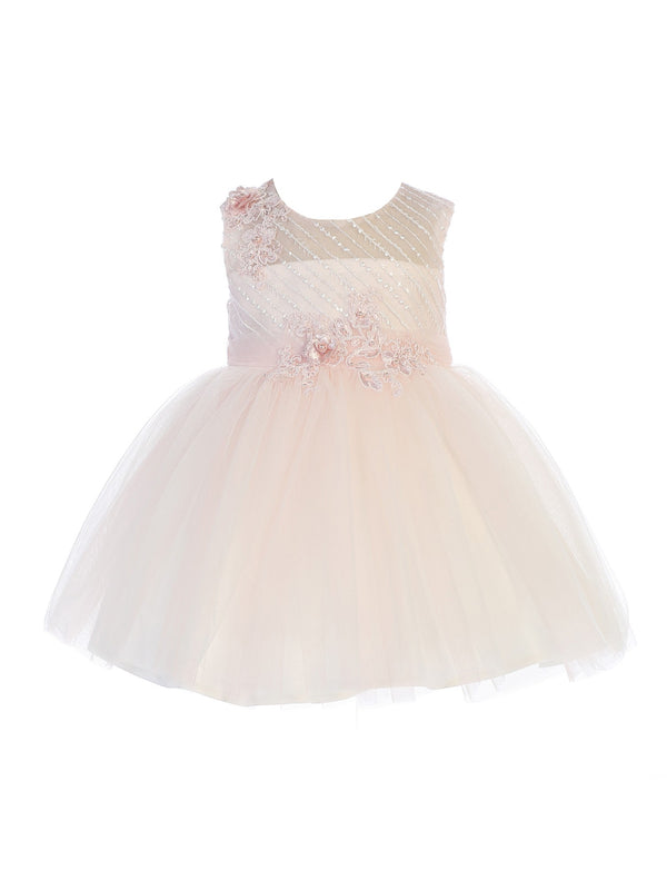 Tip Top Kids Baby Girls Blush Diagonal Embroidery Flower Girl Easter Dress 6-24M - SophiasStyle.com