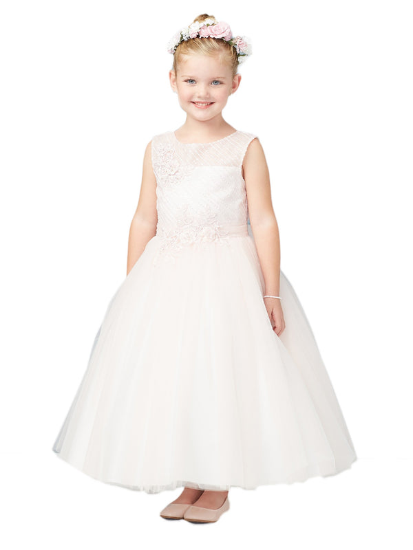 Tip Top Kids Big Girls Blush Diagonal Embroidery Junior Bridesmaid Dress 8-12 - SophiasStyle.com