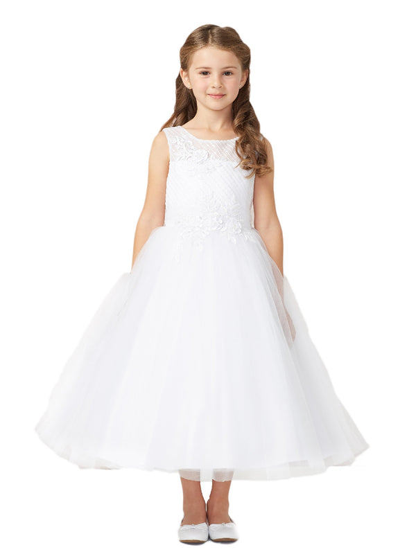 Big Girls White Embroidered Lace Mesh Skirt Plus Size Communion Dress 6X-20X - SophiasStyle.com
