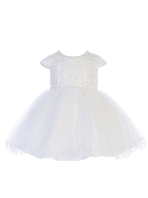 Tip Top Kids Baby Girls White Criss Cross Sequin Pearls Flower Girl Dress 6-24M - SophiasStyle.com
