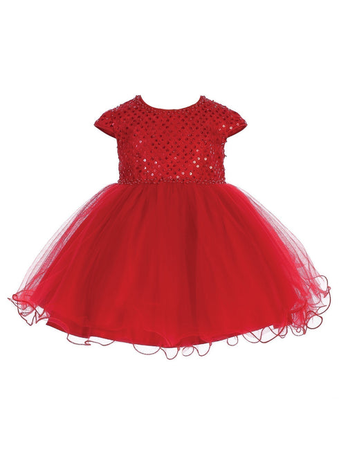 Tip Top Kids Baby Girls Red Criss Cross Sequin Pearls Flower Girl Dress 6-24M - SophiasStyle.com