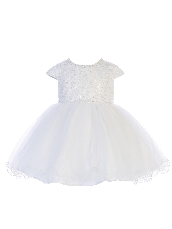 Tip Top Kids Baby Girls White Criss Cross Sequin Pearls Flower Girl Dress 6-24M - SophiasStyle.com