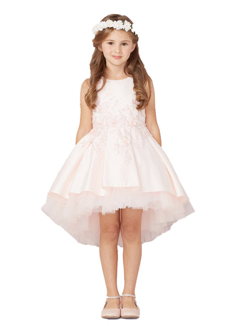 Tip Top Kids Big Girls Blush Pink Hi-Low Lace Tulle Junior Bridesmaid Dress 8-16 - SophiasStyle.com