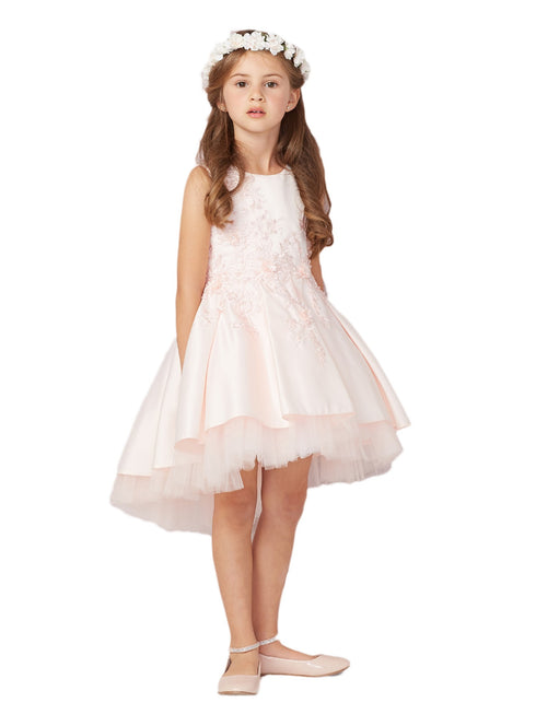 Tip Top Kids Little Girls Blush Pink Hi-Low Lace Tulle Flower Girl Dress 2-6 - SophiasStyle.com