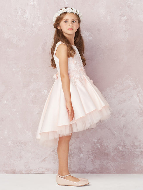 Tip Top Kids Little Girls Blush Pink Hi-Low Lace Tulle Flower Girl Dress 2-6 - SophiasStyle.com