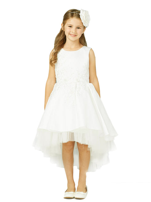 Tip Top Kids Little Girls Ivory Pink Hi-Low Lace Tulle Flower Girl Dress 2-6 - SophiasStyle.com