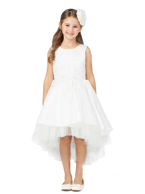 Tip Top Kids Little Girls White Pink Hi-Low Lace Tulle Flower Girl Dress 2-6 - SophiasStyle.com