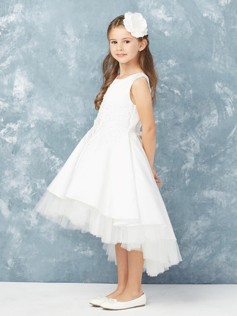 Tip Top Kids Little Girls White Pink Hi-Low Lace Tulle Flower Girl Dress 2-6 - SophiasStyle.com