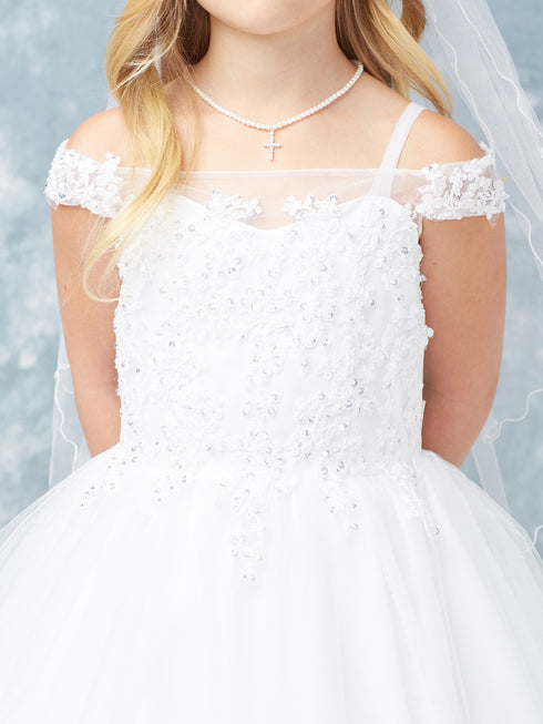 Tip Top Kids Big Girls White Off-Shoulder Lace Tulle Communion Dress 8-14 - SophiasStyle.com