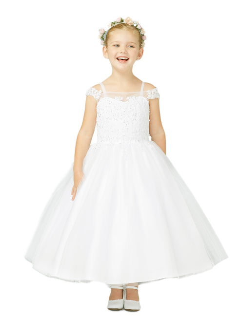 Tip Top Kids Big Girls Ivory Off-Shoulder Lace Tulle Communion Dress 8-14 - SophiasStyle.com