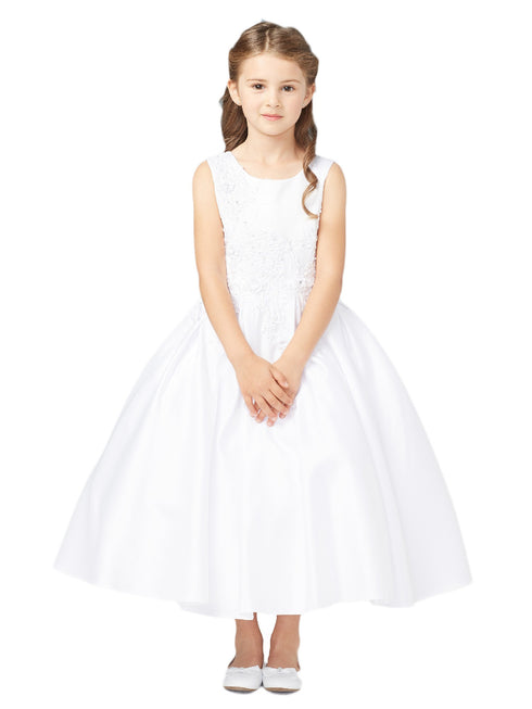 Tip Top Kids Big Girls White Floral Embroidered Sleeveless Communion Dress 8-14 - SophiasStyle.com