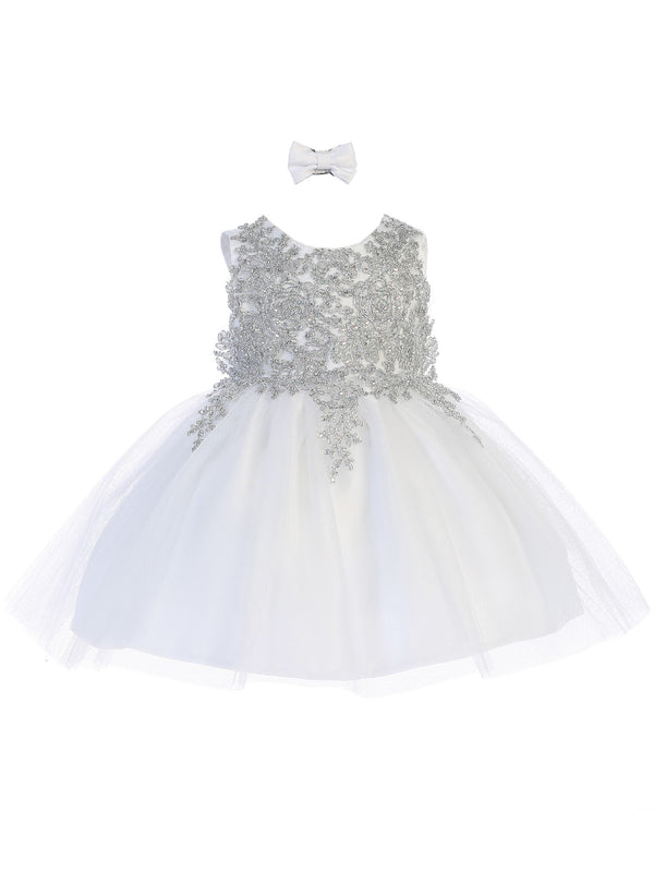 Tip Top Kids Baby Girls White Lace Applique Tulle Pageant Dress 6-24M - SophiasStyle.com