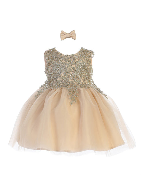 Tip Top Kids Baby Girls Champagne Lace Applique Tulle Pageant Dress 6-24M - SophiasStyle.com
