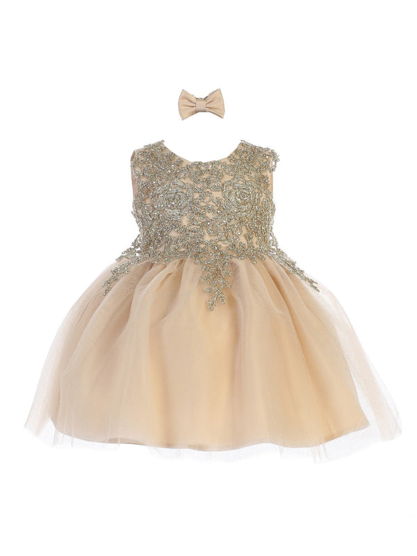 Tip Top Kids Baby Girls Champagne Lace Applique Tulle Pageant Dress 6-24M - SophiasStyle.com