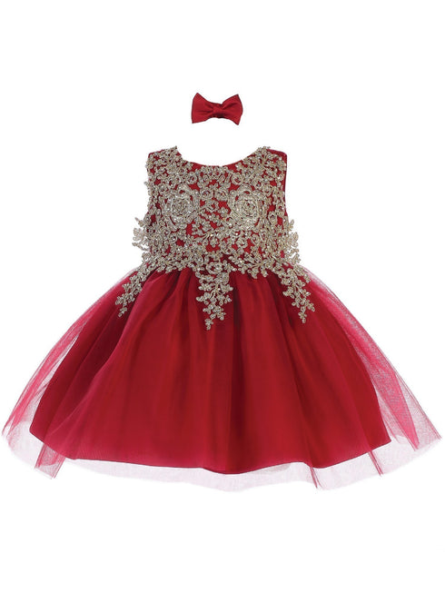 Tip Top Kids Baby Girls Burgundy Lace Applique Tulle Pageant Dress 6-24M - SophiasStyle.com