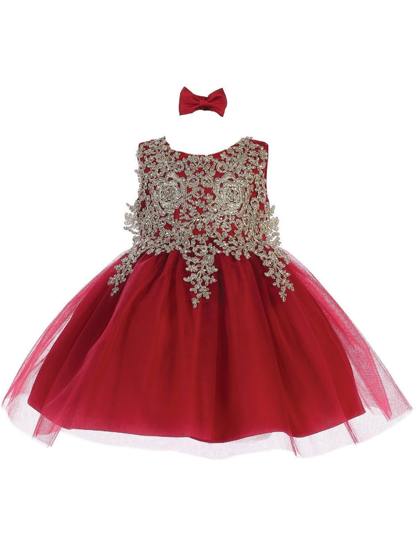 Tip Top Kids Baby Girls Burgundy Lace Applique Tulle Pageant Dress 6-24M - SophiasStyle.com