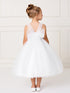 Big Girls Ivory Illusion Neck Embroidered Tulle Bow Junior Bridesmaid Dress 8-14 - SophiasStyle.com