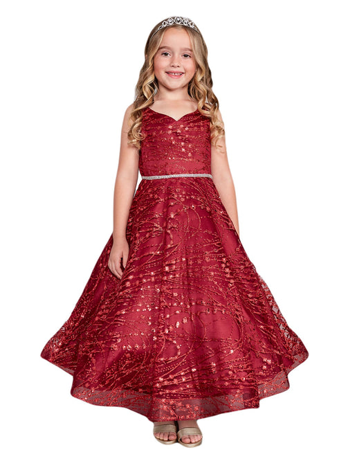 Girls Multi Color Glitter Long Sleeve Tulle A-Line Junior Bridesmaid Dress 2-12 - SophiasStyle.com