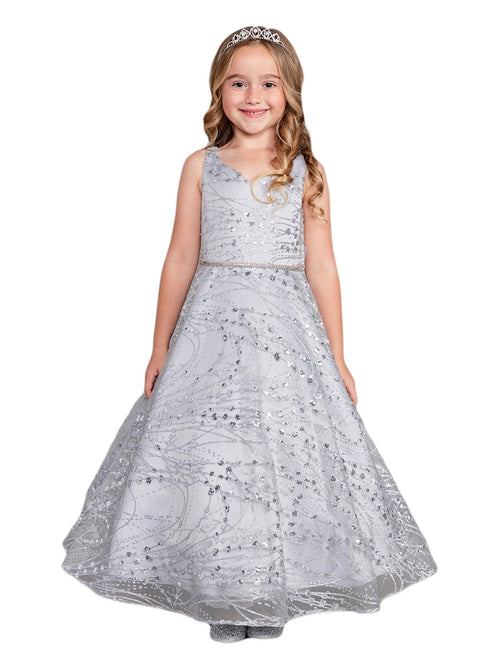 Girls Multi Color Glitter Long Sleeve Tulle A-Line Junior Bridesmaid Dress 2-12 - SophiasStyle.com