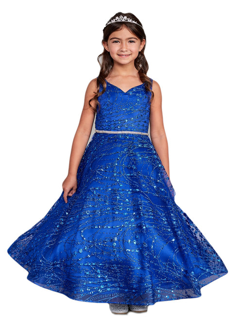 Girls Multi Color Glitter Long Sleeve Tulle A-Line Junior Bridesmaid Dress 2-12 - SophiasStyle.com