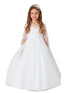 Girls Multi Color Lace Applique Long Sleeves Train Communion Dress 2-14 - SophiasStyle.com