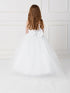 Girls Multi Color Lace Applique Long Sleeves Train Communion Dress 2-14 - SophiasStyle.com