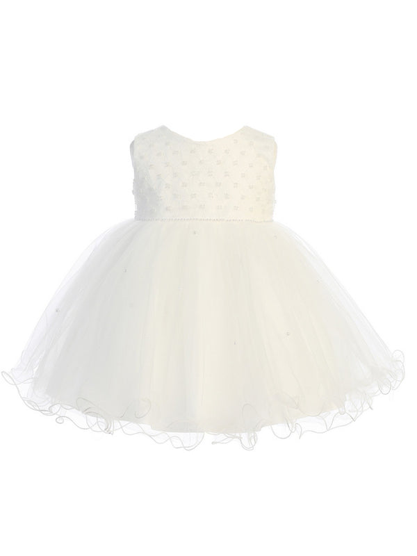 Baby Girls Ivory Criss Cross Pearl Wired Tulle Flower Girl Dress 0M-24M - SophiasStyle.com