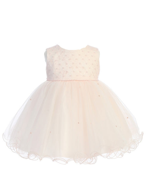 Baby Girls Blush Criss Cross Pearl Wired Tulle Flower Girl Dress 0M-24M - SophiasStyle.com