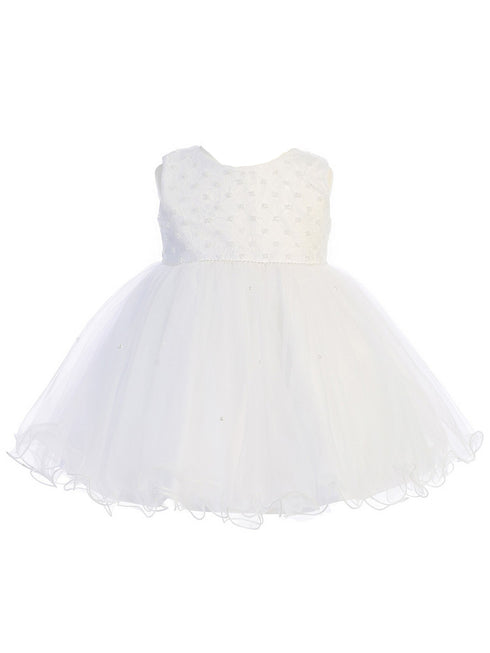 Baby Girls White Criss Cross Pearl Wired Tulle Flower Girl Dress 0M-24M - SophiasStyle.com