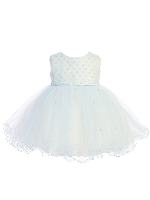 Baby Girls Sky Blue Criss Cross Pearl Wired Tulle Flower Girl Dress 0M-24M - SophiasStyle.com