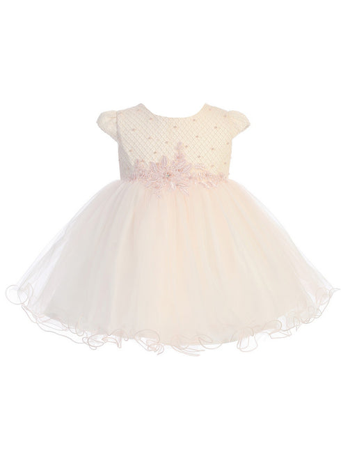 Baby Girls Multi Color Waffle Pattern Pearls Lace Flower Girl Dress 0M-24M - SophiasStyle.com