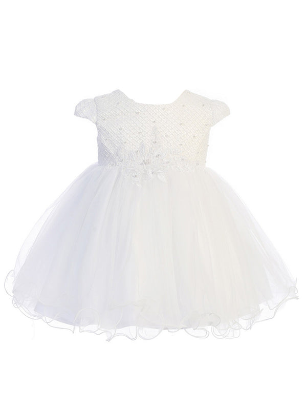 Baby Girls Multi Color Waffle Pattern Pearls Lace  Flower Girl Dress 0M-24M - SophiasStyle.com