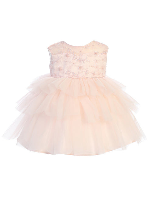 Baby Girls Multi Color Illusion Neckline Floral Layered Flower Girl Dress 6-24M - SophiasStyle.com