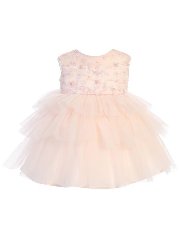 Baby Girls Multi Color Illusion Neckline Floral Layered Flower Girl Dress 6-24M - SophiasStyle.com