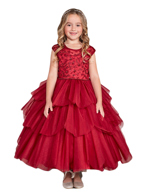 Girls Multi Colors Illusion Neckline Floral Layered Junior Bridesmaid Dress 2-16 - SophiasStyle.com