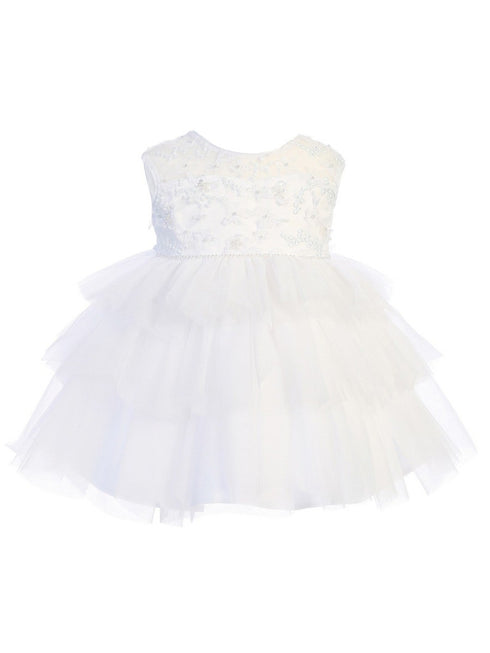 Baby Girls Multi Color Illusion Neckline Floral Layered Flower Girl Dress 6-24M - SophiasStyle.com