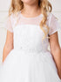 Big Girls White Illusion Neckline Floral Mesh Junior Bridesmaid Dress 8-18 - SophiasStyle.com