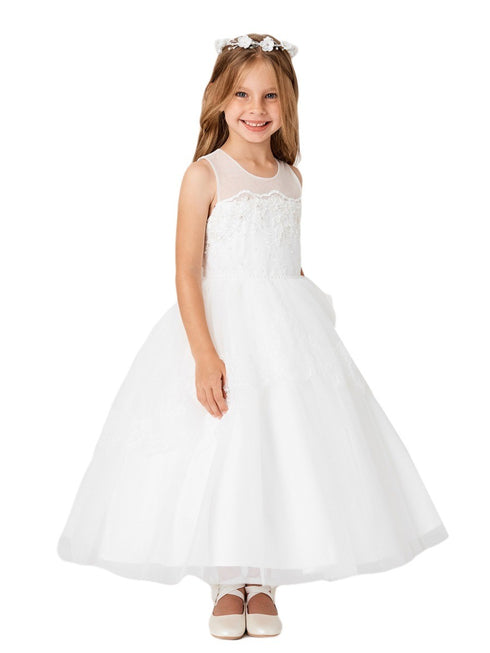 Girls Multi Color Illusion Neckline Lace Peplum Junior Bridesmaid 2-16 - SophiasStyle.com