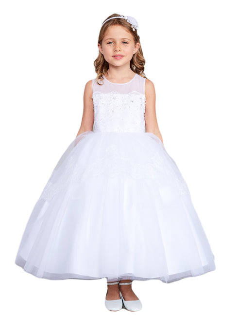 Girls Multi Color Illusion Neckline Lace Peplum Junior Bridesmaid 2-16 - SophiasStyle.com