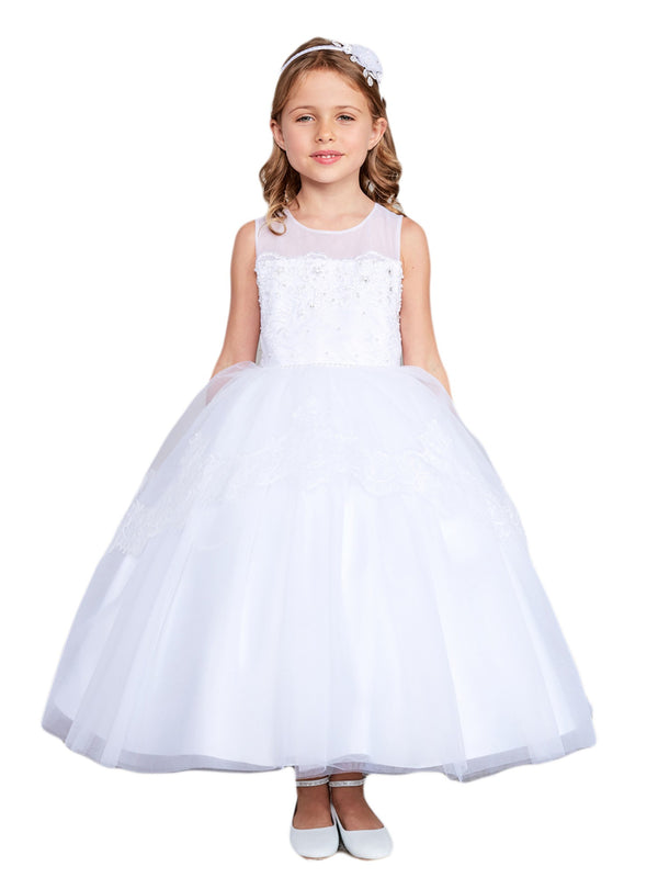 Girls Multi Color Illusion Neckline Lace Peplum Junior Bridesmaid 2-16 - SophiasStyle.com