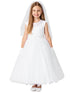 Big Girls White Lace Illusion Neck Pearls Tulle Communion Dress 7-18 - SophiasStyle.com