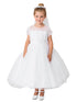 Little Girls White Cap Sleeved Lace Illusion Neck Flower Girl Dress 2-6 - SophiasStyle.com