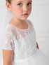 Big Girls White Cap Sleeved Lace Illusion Neck Communion Dress 8-18 - SophiasStyle.com