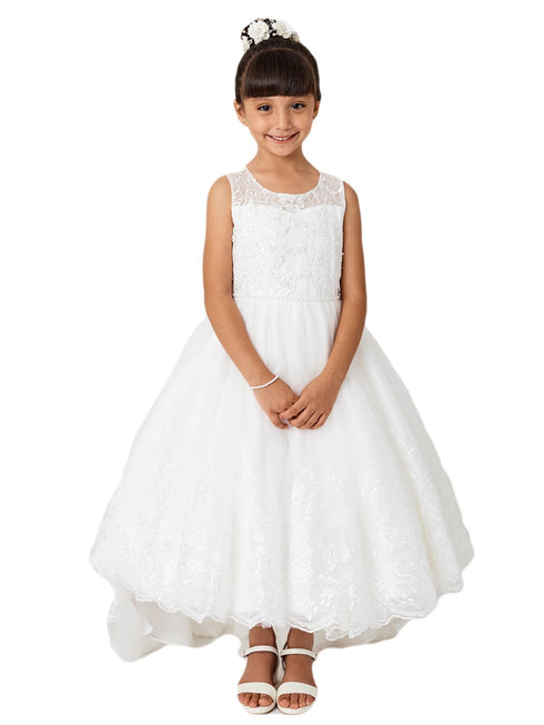 Girls Multi Color Sleeveless Lace Hem Tail Communion Dress 2-16 - SophiasStyle.com