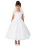 Big Girls White Cap Sleeved Antique Lace Mesh Communion Dress 7-18 - SophiasStyle.com