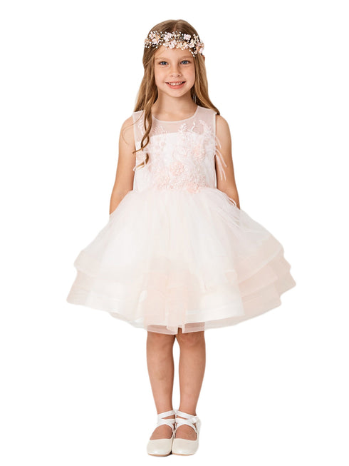 Girls Multi Color Illusion Neck Lace Tulle Overlay Junior Bridesmaid Dress 2-12 - SophiasStyle.com