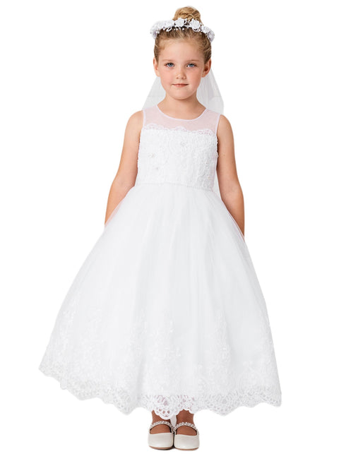 Girls Multi Color Lace Bodice Illusion Neck Tulle Junior Bridesmaid 2-14 - SophiasStyle.com